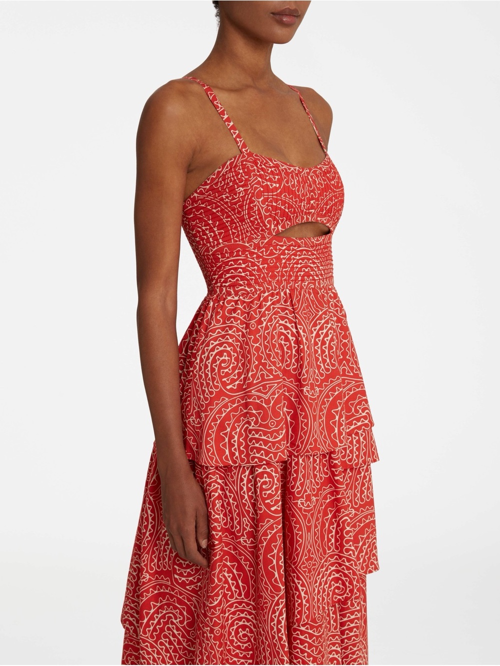 Emporio Sirenuse Red Printed Midi Dress with Cutout